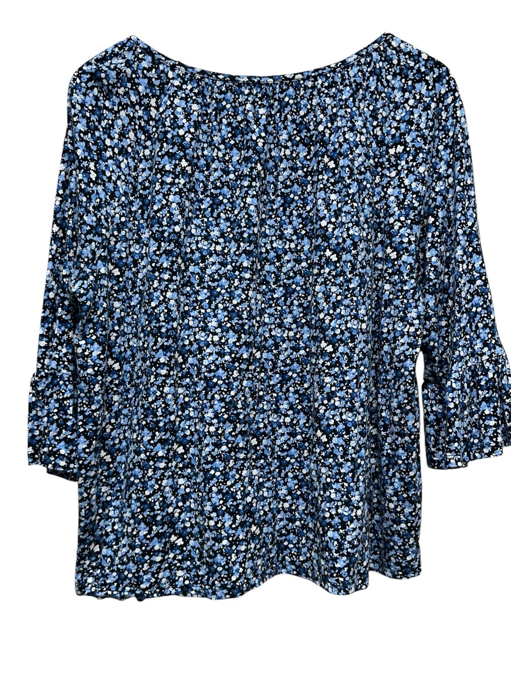 Michael Kors Peasant Cottage Blue Floral Top Blouse Sz L Bell Sleeve Stretch - Picture 5 of 8